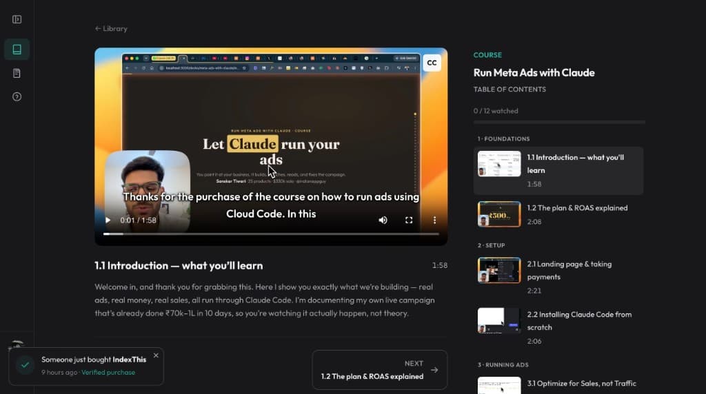 Run Meta Ads with Claude — the 12-chapter video course, live in the library