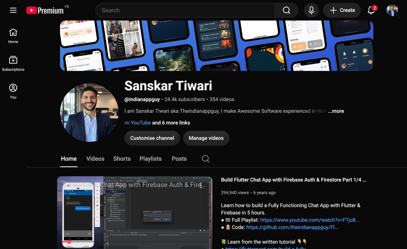 The @indianappguy YouTube channel — 24.4k subscribers, 354 videos