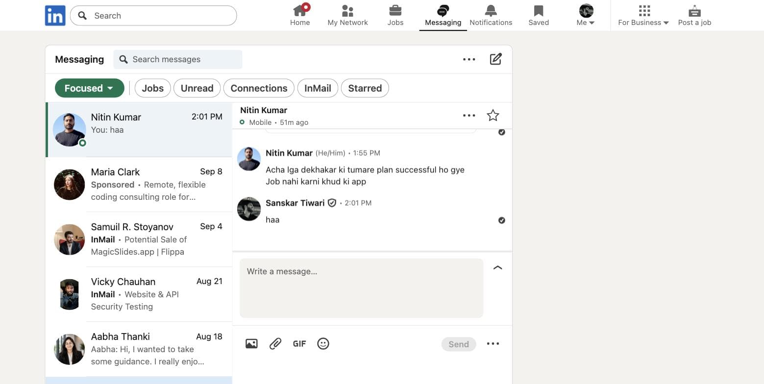 Stock LinkedIn messaging page