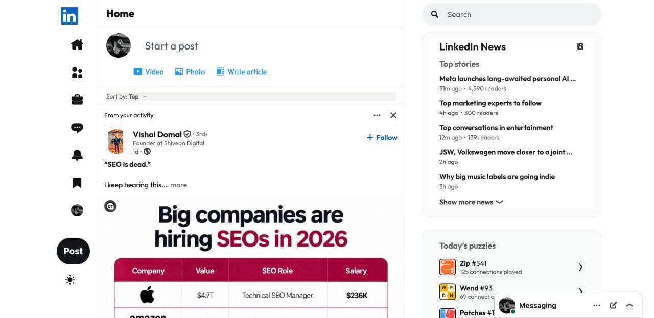 Feedwing light theme on the LinkedIn feed