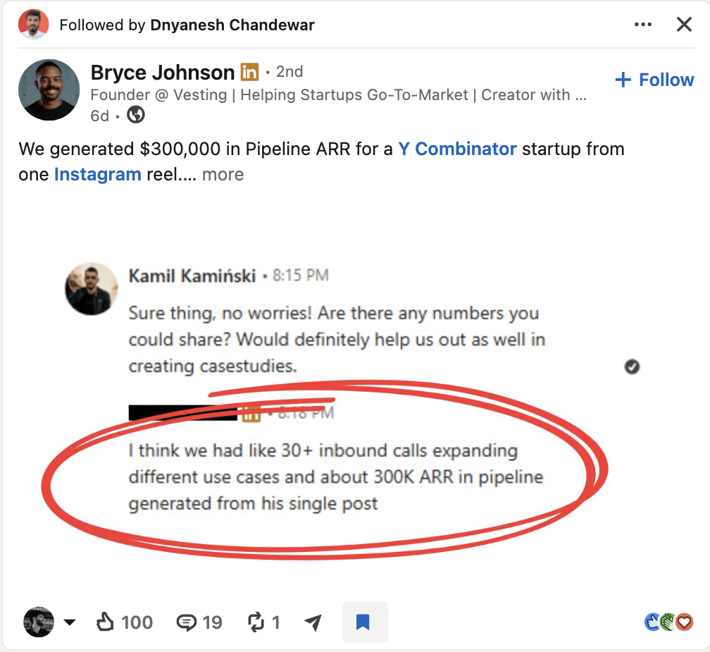 The same post with a filled blue bookmark icon in the action bar