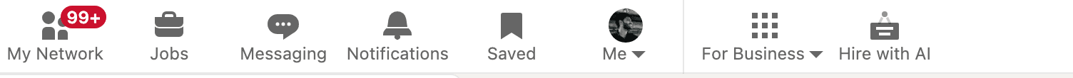 LinkedIn top navigation with a new Saved item between Notifications and Me