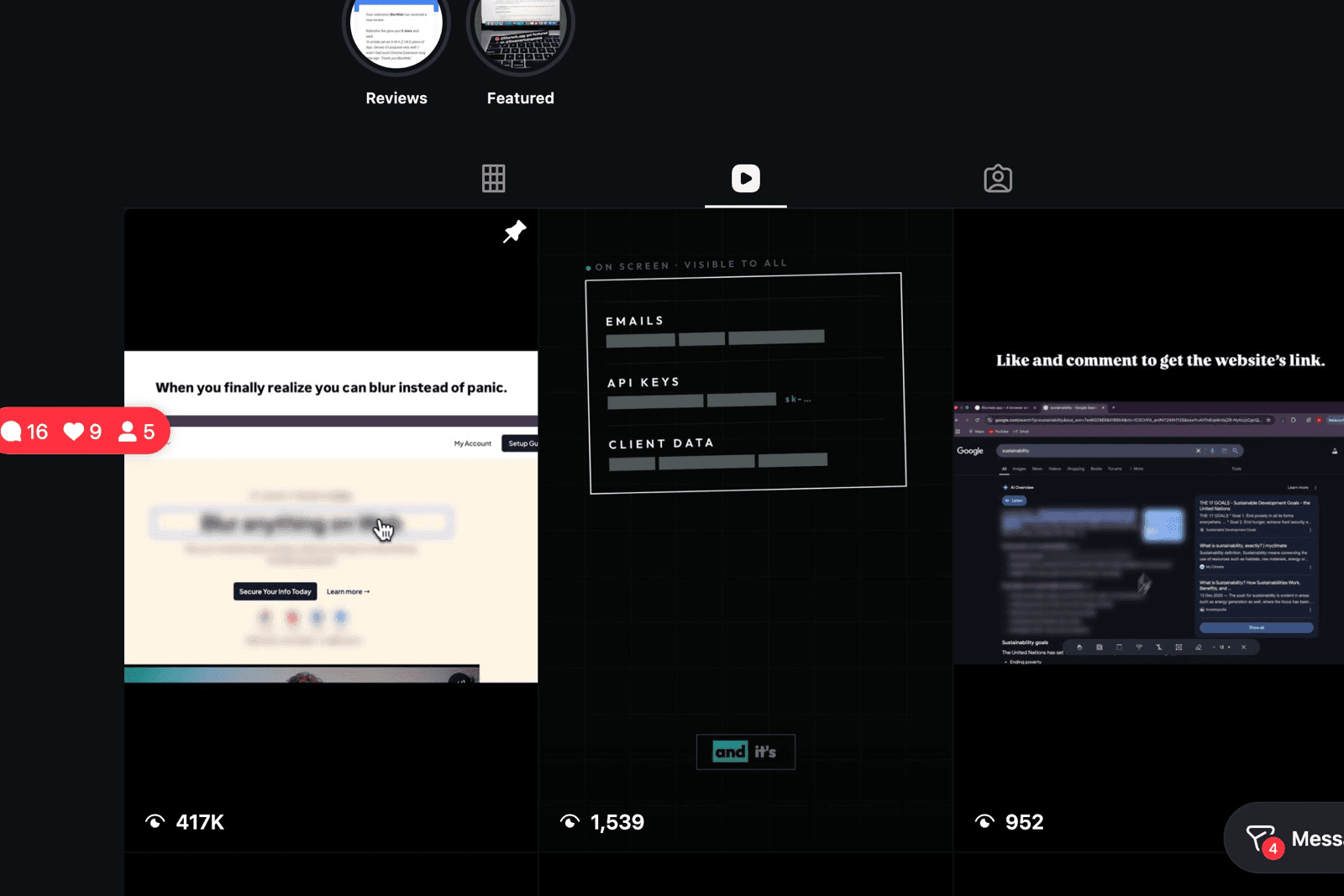 Instagram reels made with this pipeline — one at 417K views