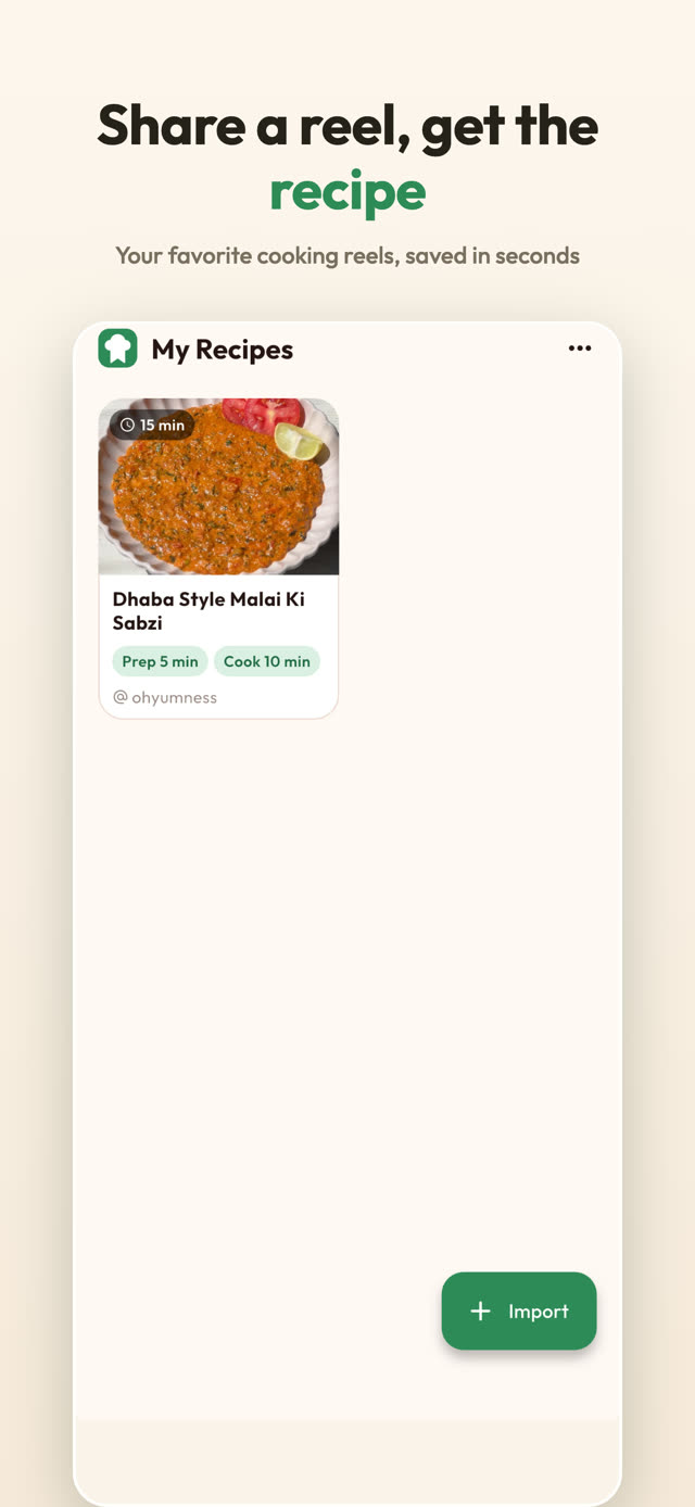 EasyyRecipes App Store screenshot — share a reel, get the recipe