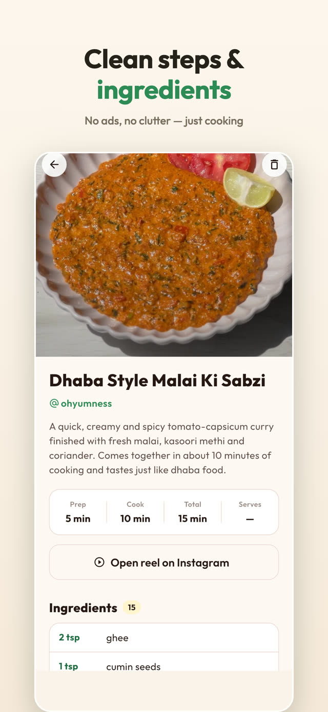 EasyyRecipes App Store screenshot — clean steps and ingredients